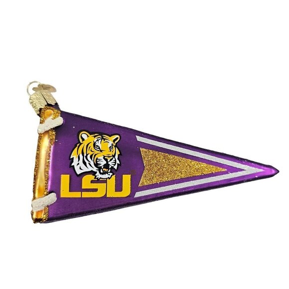 Louisiana State Pennant Mouth-Blown Hand Painted Glass Ornament LSU Tigers - Picture 5 of 16